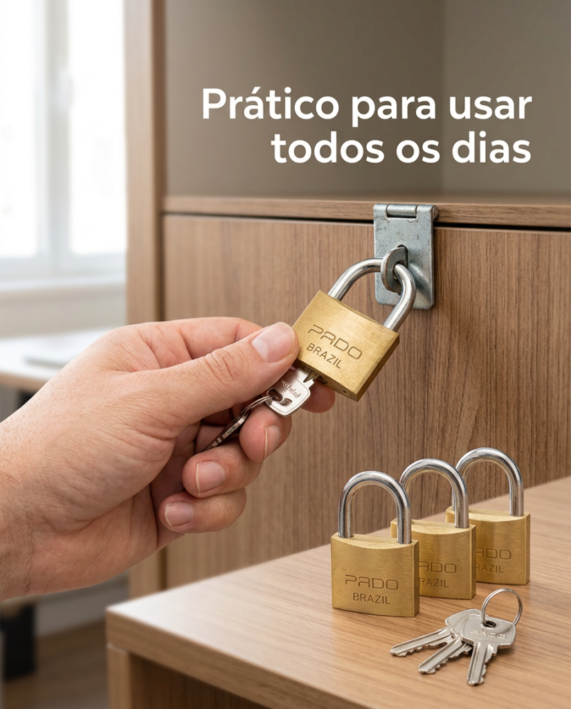 Cadeado de Latão 30mm Mesma Chave Kit 4 Pado - Imagem 4