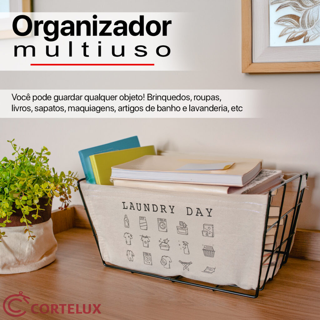 Cesto Organizador Multiuso Aço e Tecido Unidade ou Kit 2 - Imagem 2