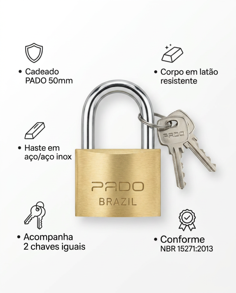 Cadeado de Latão 50mm Mesmo Segredo para Portão Pado - Imagem 5