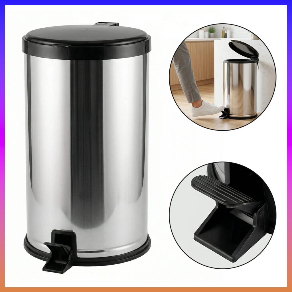 Lixeira Inox com Pedal 20L e Tampa Preta Viel