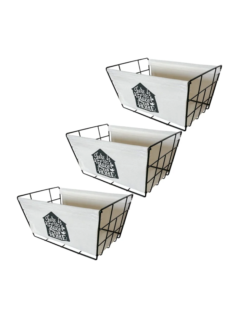 Kit 3 Cestos Organizadores Aço e Tecido Médios 30x20x15cm