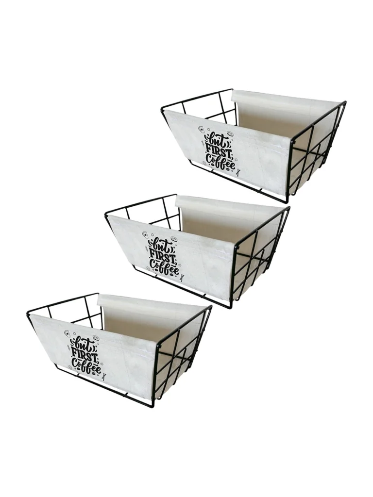 Kit 3 Cestos Organizadores Aço e Tecido Pequenos 26x19x12cm