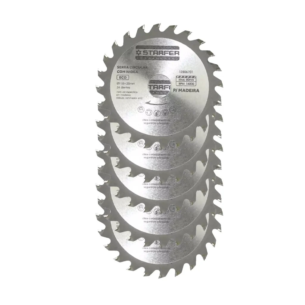 Disco de Serra Circular Madeira 110x20mm 24 Dentes Kit 5