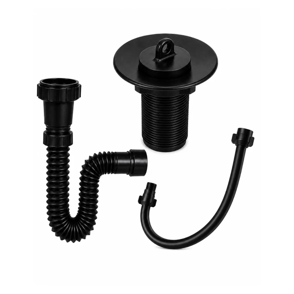 Kit Instalação Lavatório Preto com Válvula, Sifão e Engate